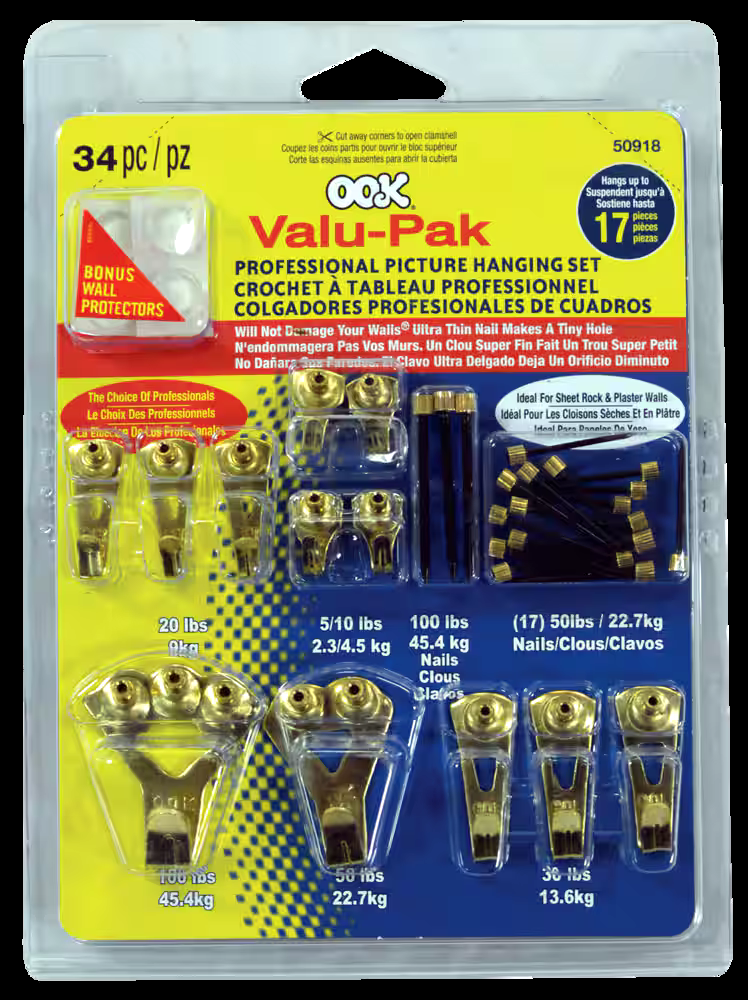Hillman Pro Picture Hanger Kit, Brass Plated, 34-pc