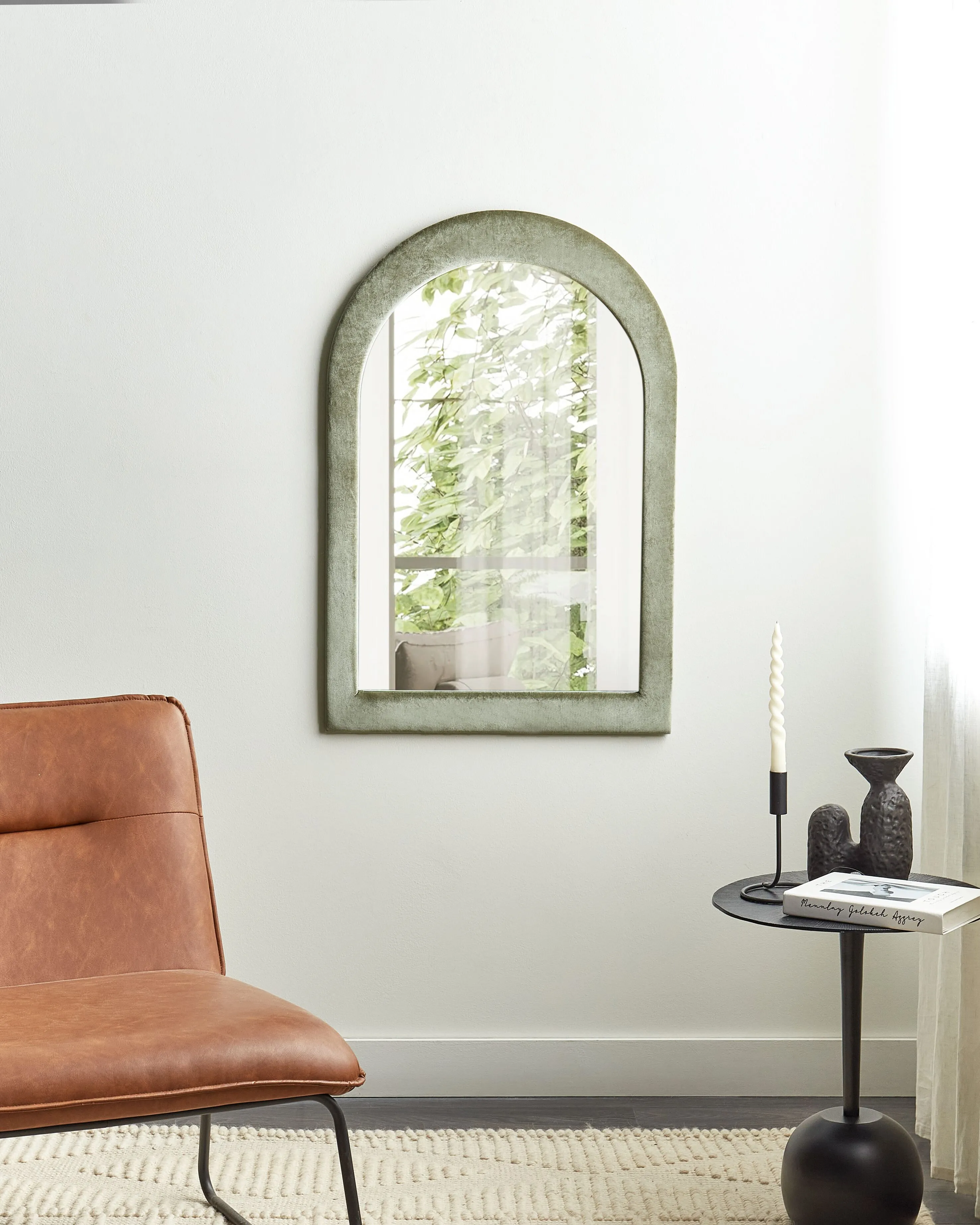 Wall Mirror HURIEL 60 cm 90 cm Velvet Olive Green