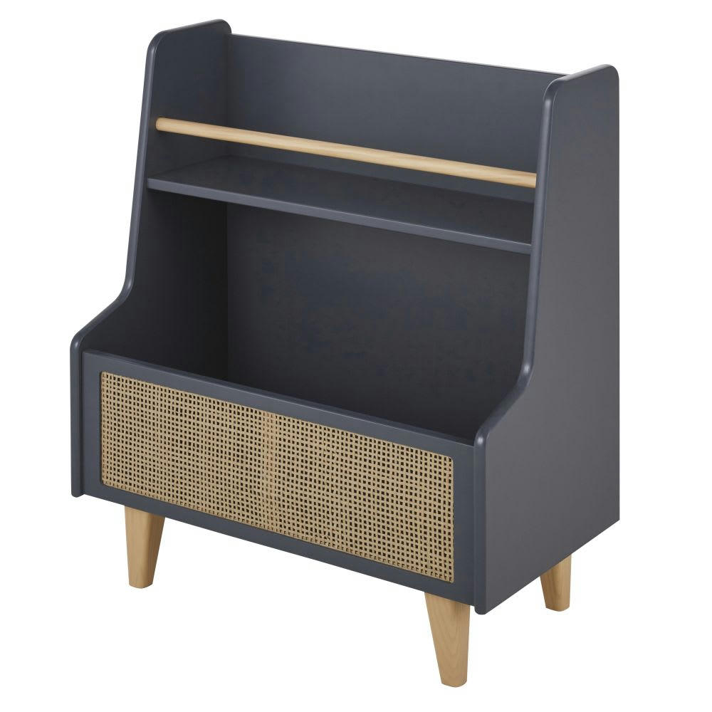 Berlin - Bibliothèque bébé gris anthracite et cannage en rotin