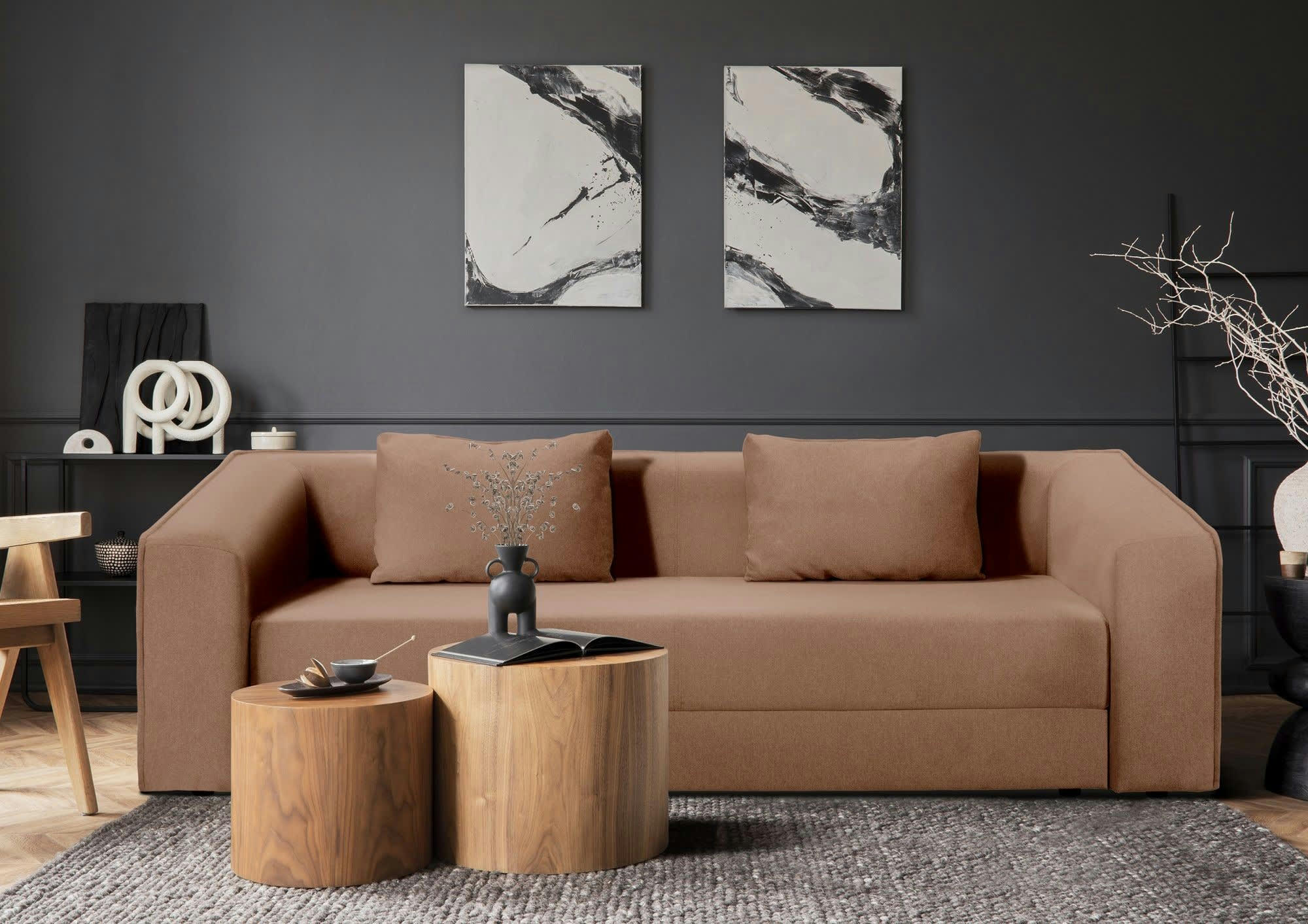 VELA - Canapé convertible 3 places  en polyester terracotta