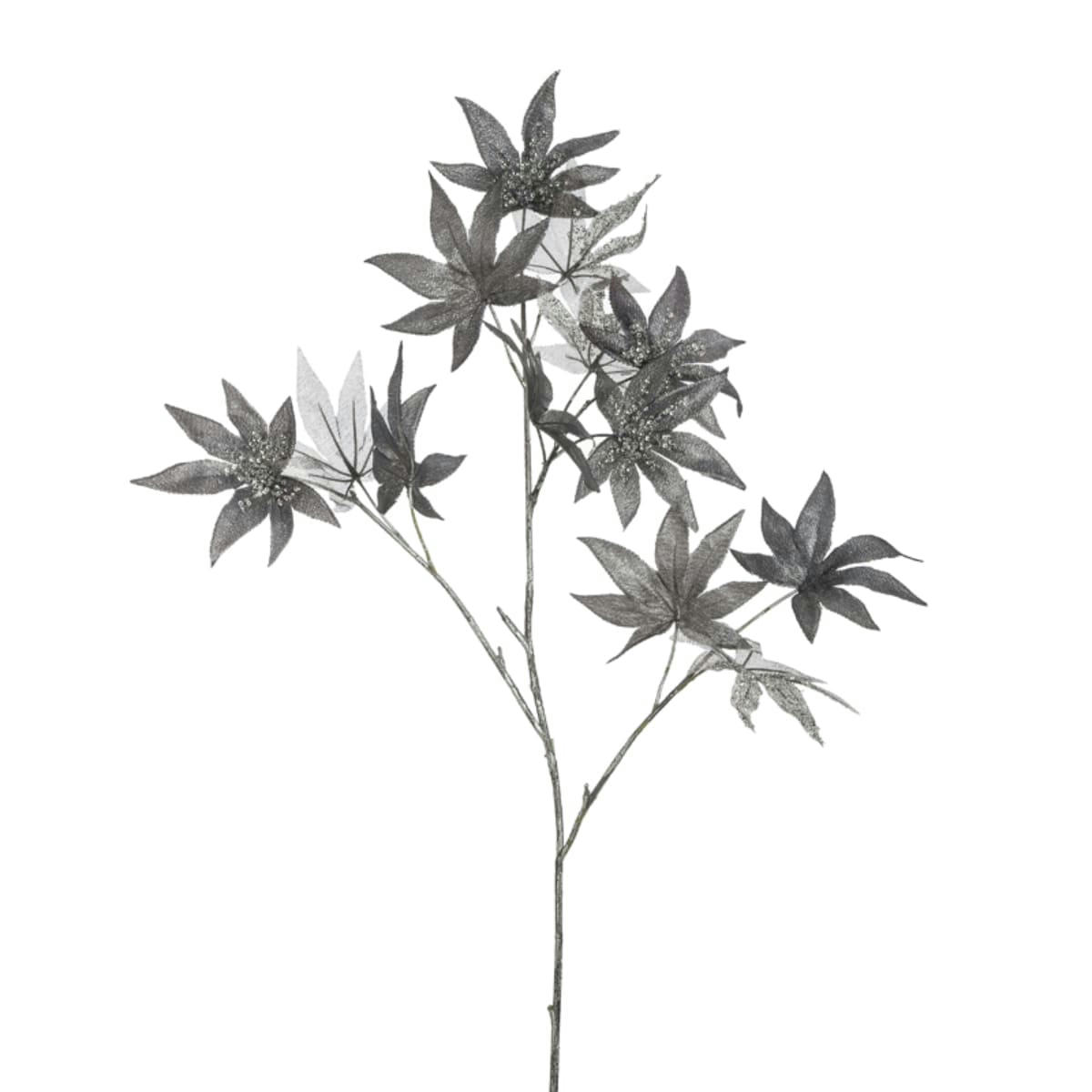 - Tige de feuilles d'érable artificielle avec paillettes grise H94
