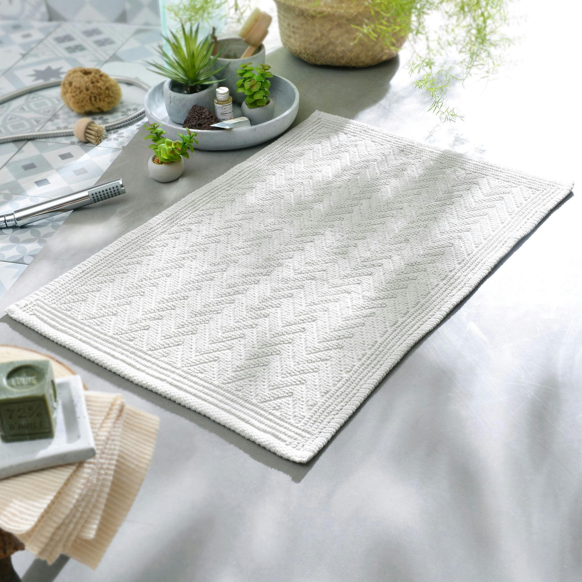 ZIGZAG - Tapis de bain 60x120 blanc cassé en coton