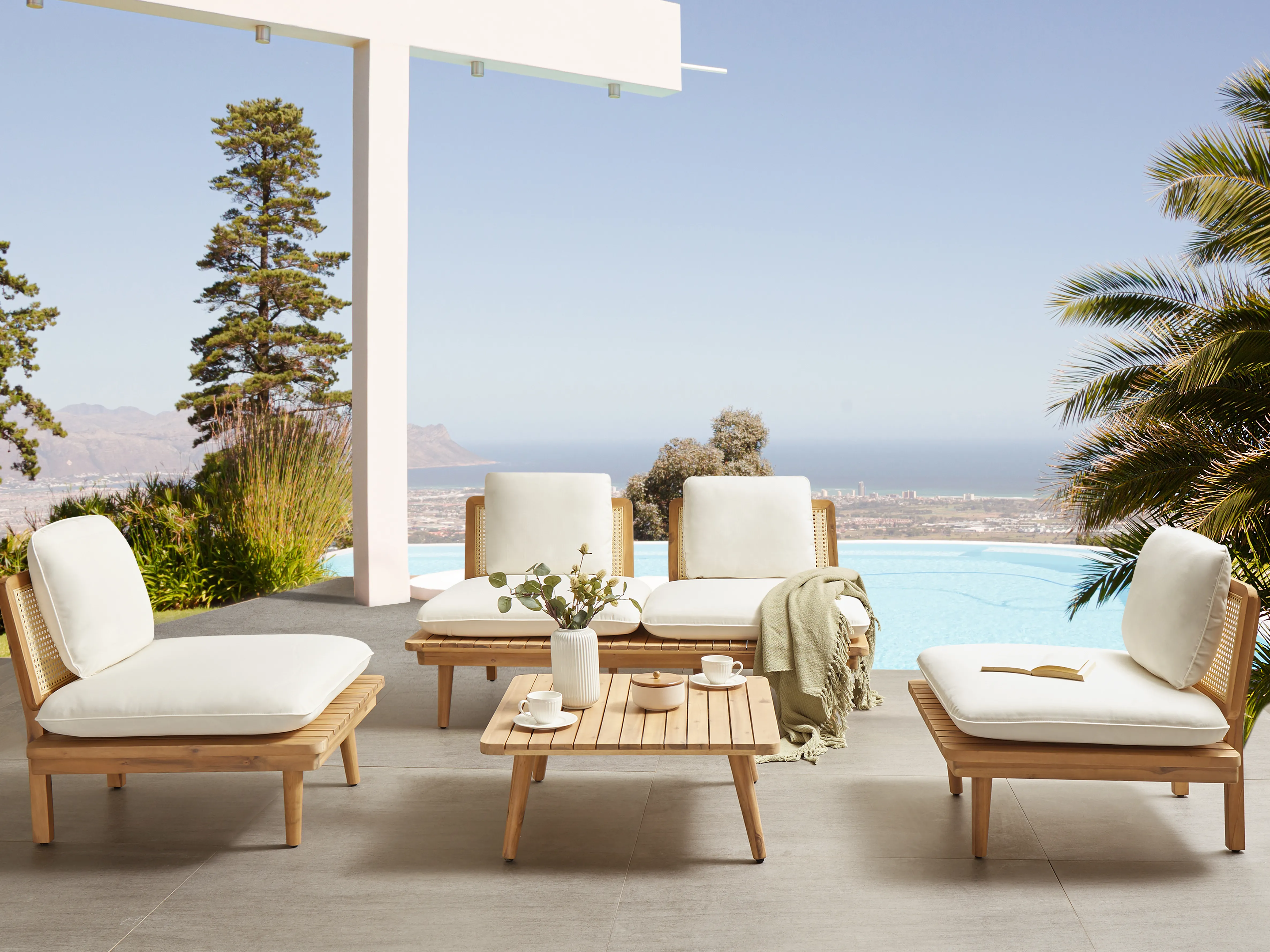 Garden Lounge Set with Table 4 Seater ACCADIA Certified Acacia Wood Light Beige