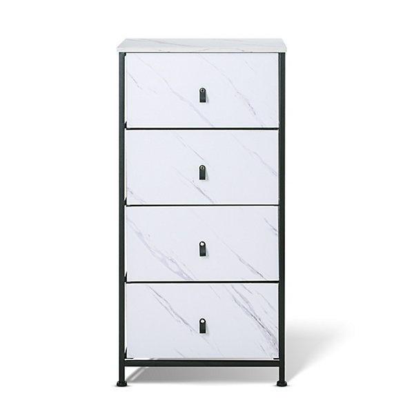 Commode Apollonia Frankystar 4 tiroirs façades marbre clair tiroirs tissu