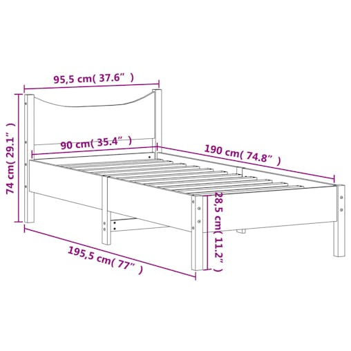 NNEVL Bed Frame 90x190 cm Solid Wood Pine