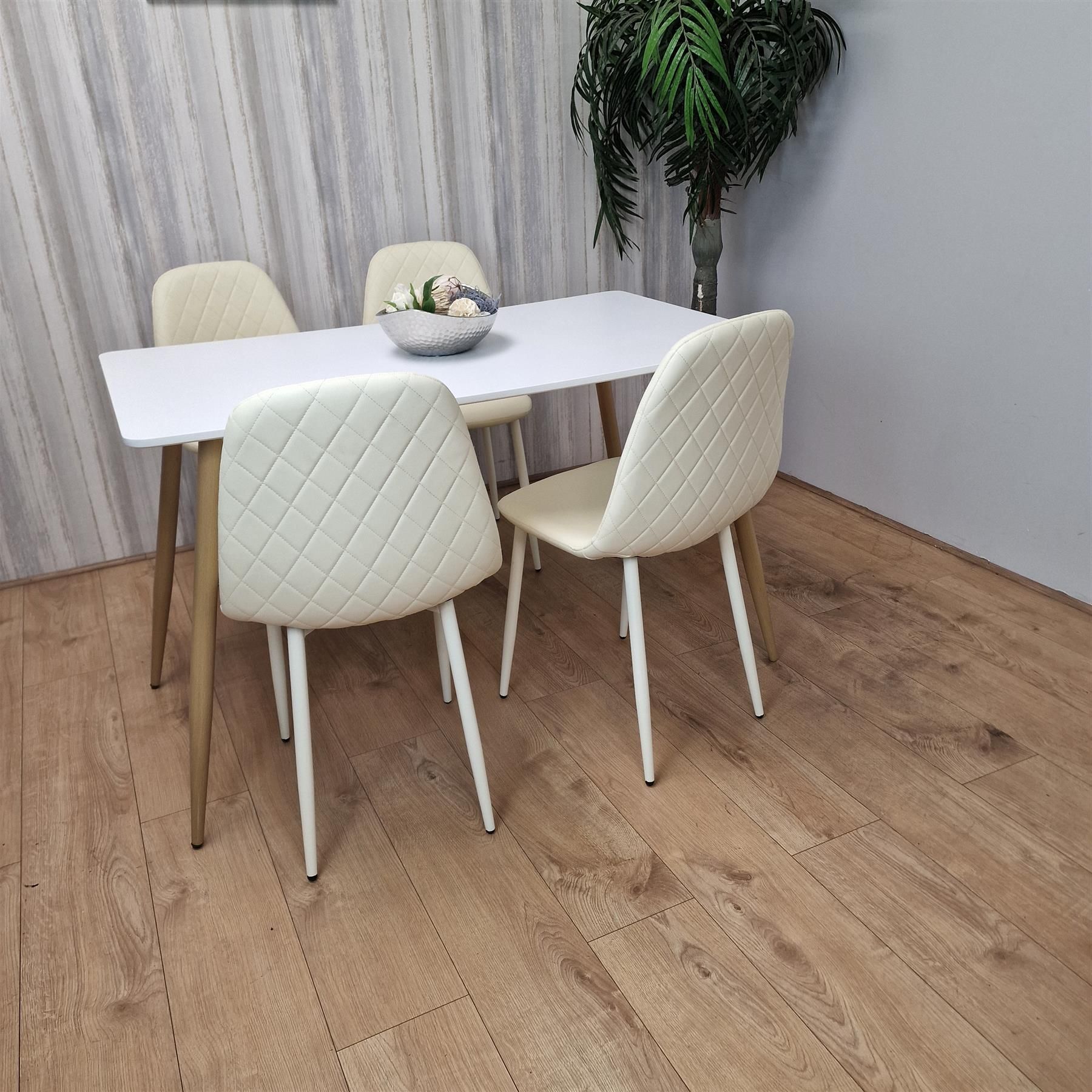 KOSY KOALA Modern Rectangle White Dining Table Set With 4 Cream Chairs Dining Room Furniture