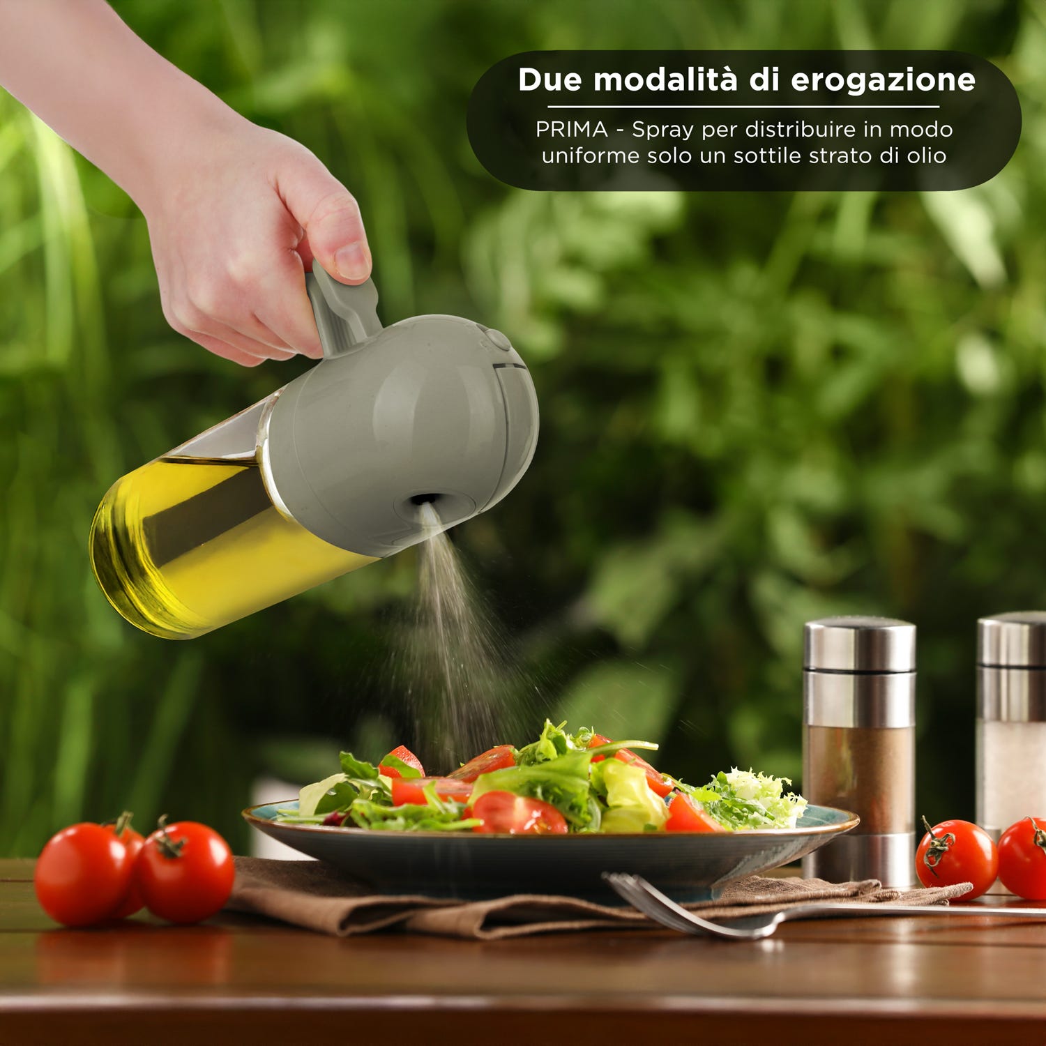 Oliera spray e versa vetro 550 ml tappo tondo grigio