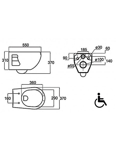 Pack WC PMR à suspendre REMAS 55x37x37 cm avec abattant