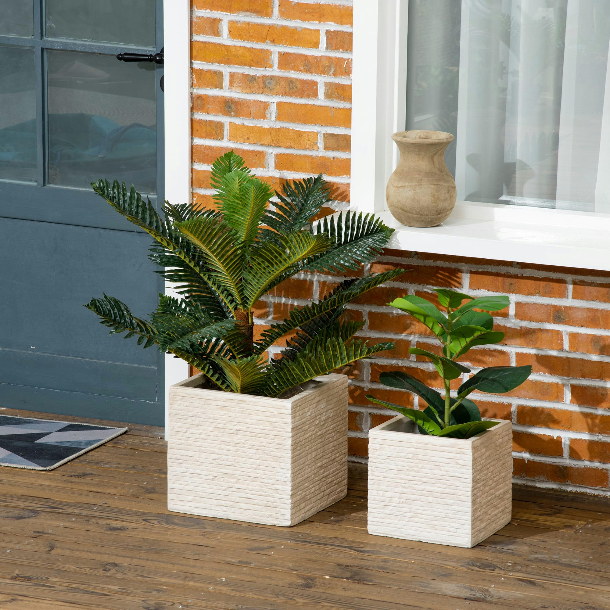 - Lot de 2 pots de fleurs empilables oxyde de magnésium aspect pierre