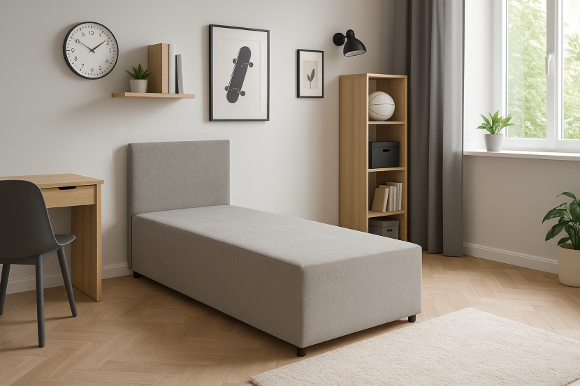 Tapczan jednoosobowy łóżko tapicerowane SENIVA 80x180 szare