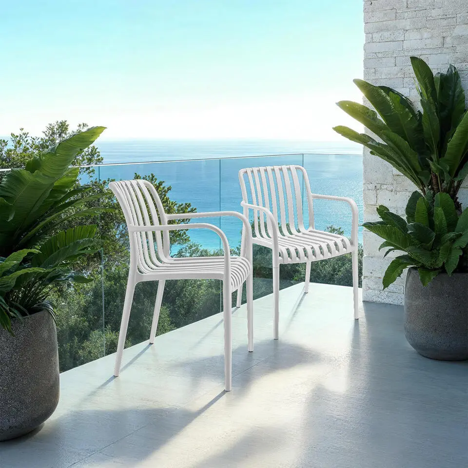 tectake Tuinstoelen Alcudia, weerbestendig, stapelbaar, Cr&egrave;me