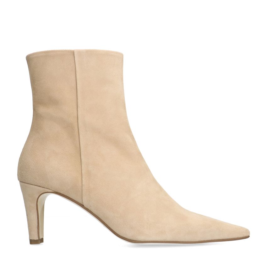 Manfield Beige suède enkellaarsjes met hak