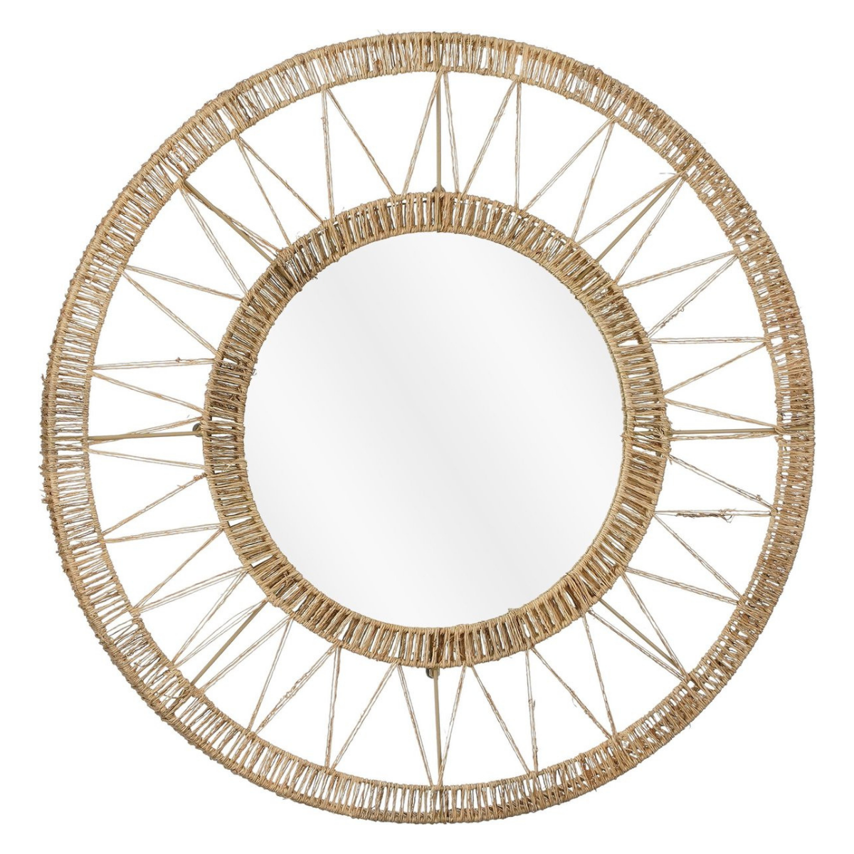 Mica Decorations Ludy Spiegel Rotan - Wandspiegel - Boho Decoratie - Decoratieve Spiegel Ø60 cm - Jute - Lichtbruin