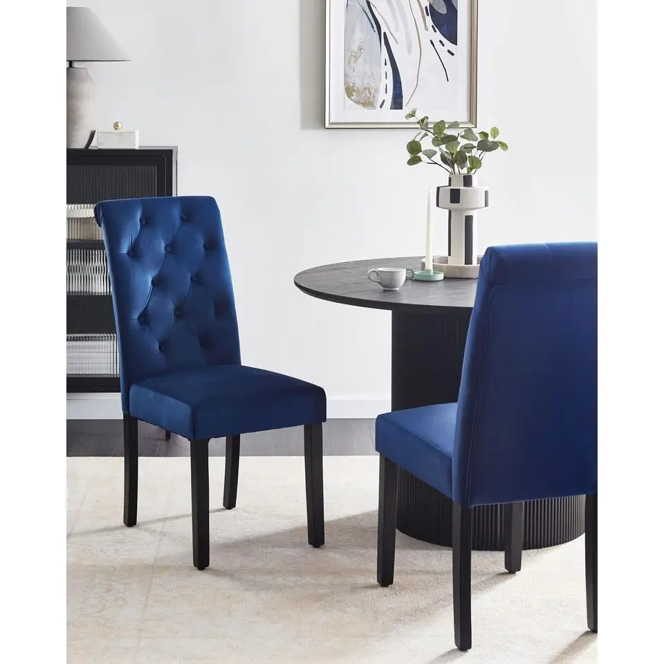 VELVA - Eetkamerstoel set van 2 - Donkerblauw - Fluweel