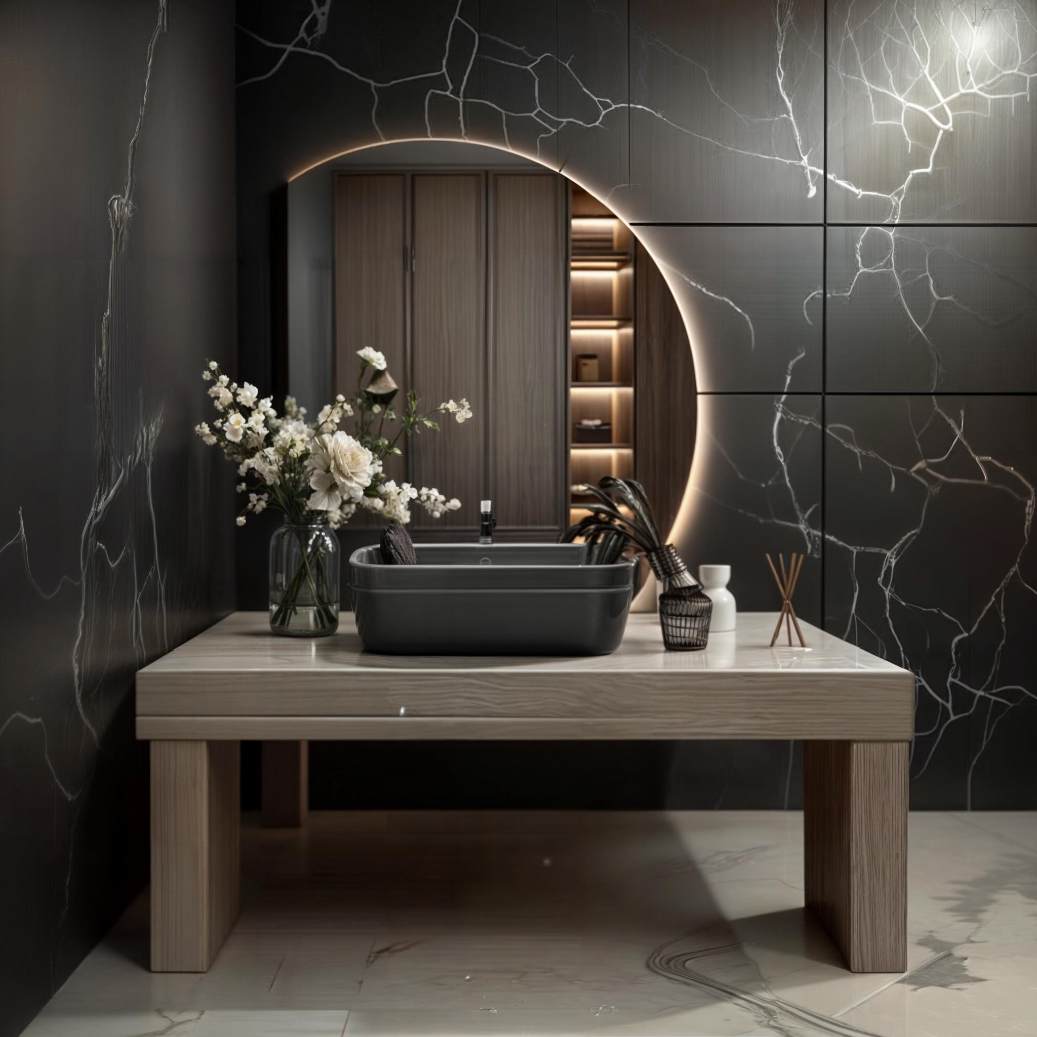 Half Circle Bathroom Led Mirror, Modern Backlit Large Mirror, Asymmetrical Living Room Mirror, Semi Circle Washbasin Mirror with Led Lights