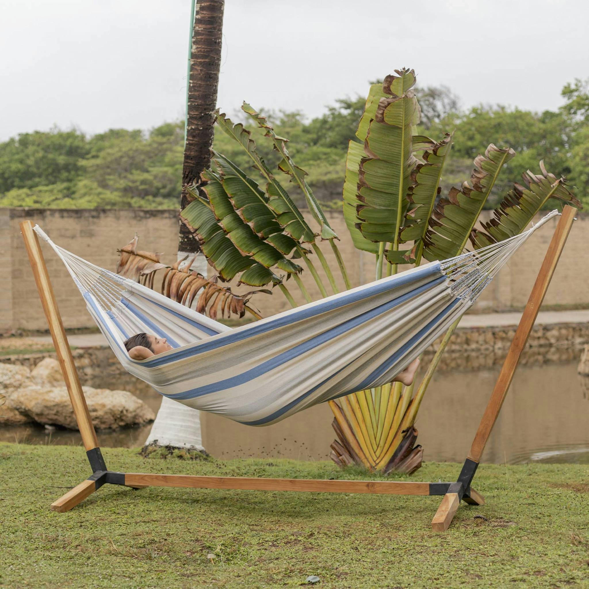 MEDELLIN 220 - Toile de hamac rayée - bleu turquoise / gris clair / écru,  220x140cm