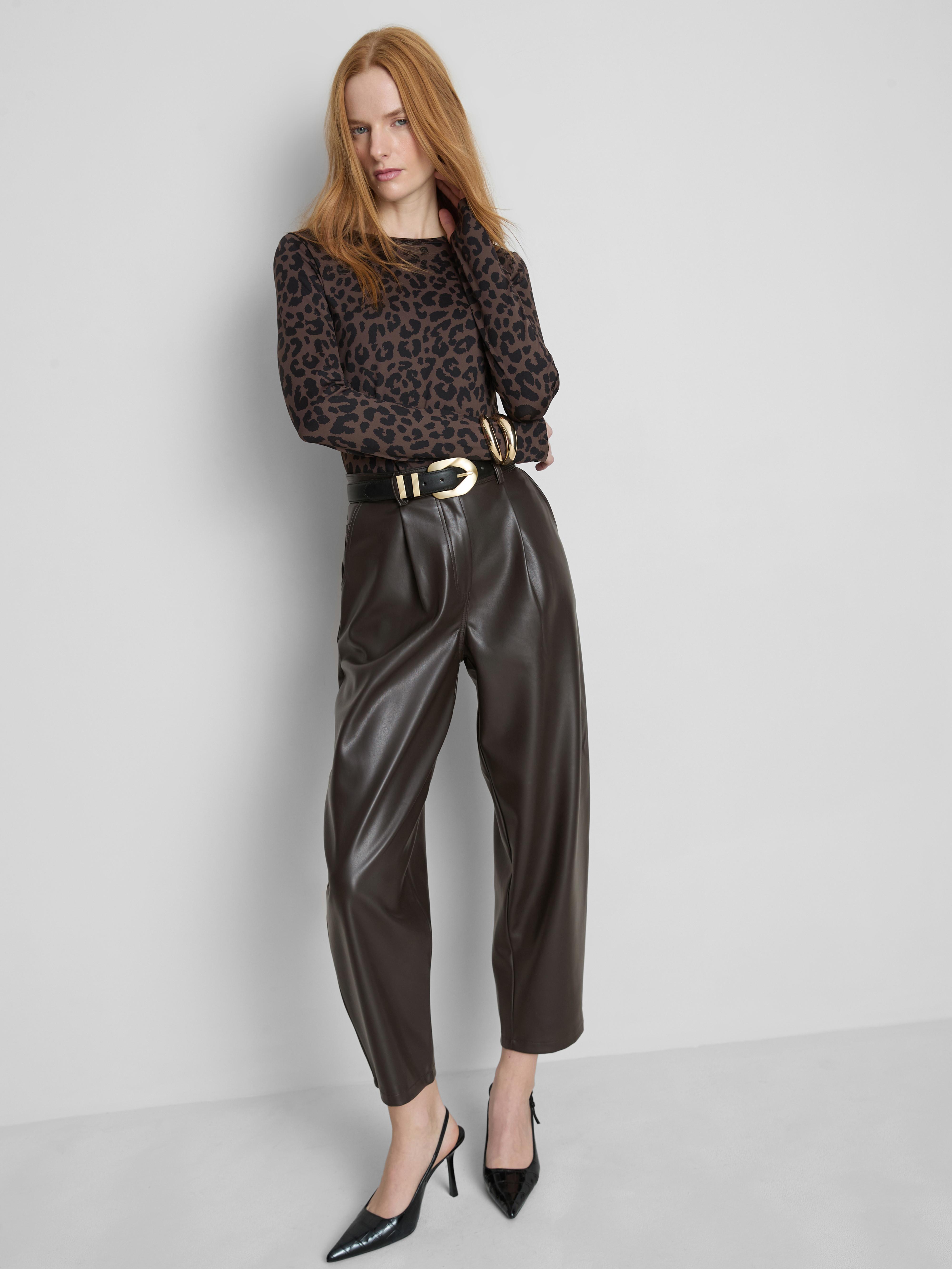 Faux Leather Barrel Leg Pants