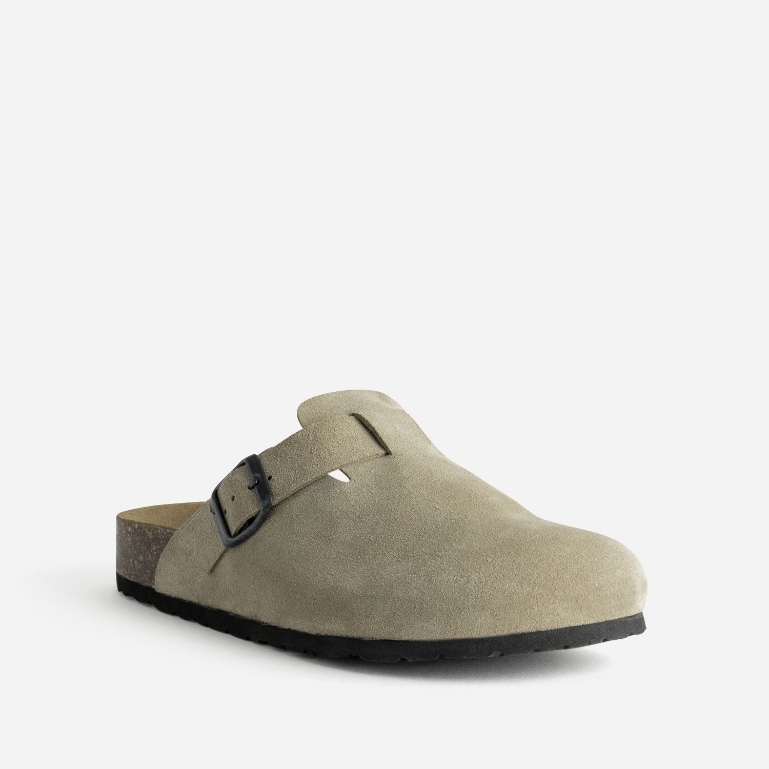 Mule-sabot anatomique beige cuir velours