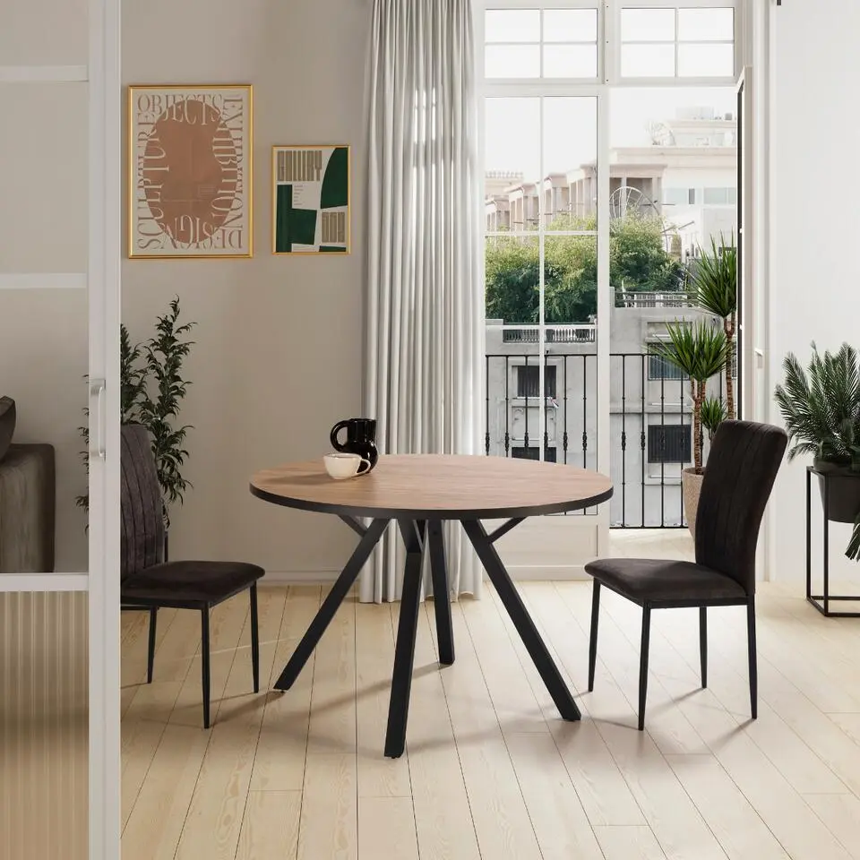 CALICOSY - Ronde tafel met zwarte BENI - 120x120x77 cm