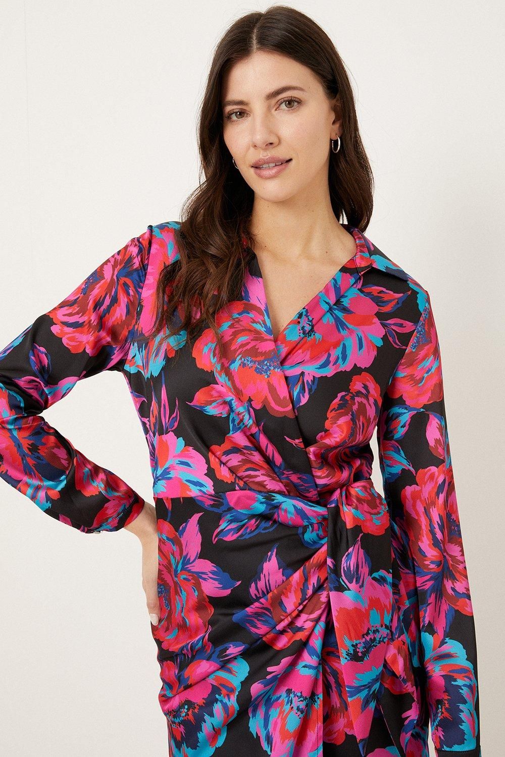 Wallis Pink Large Floral Wrap Dress