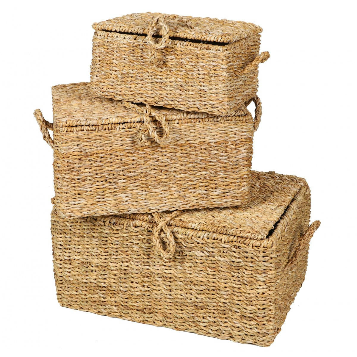 - Set de 3 malles en jacinthe d'eau tressée - 50x34x25cm