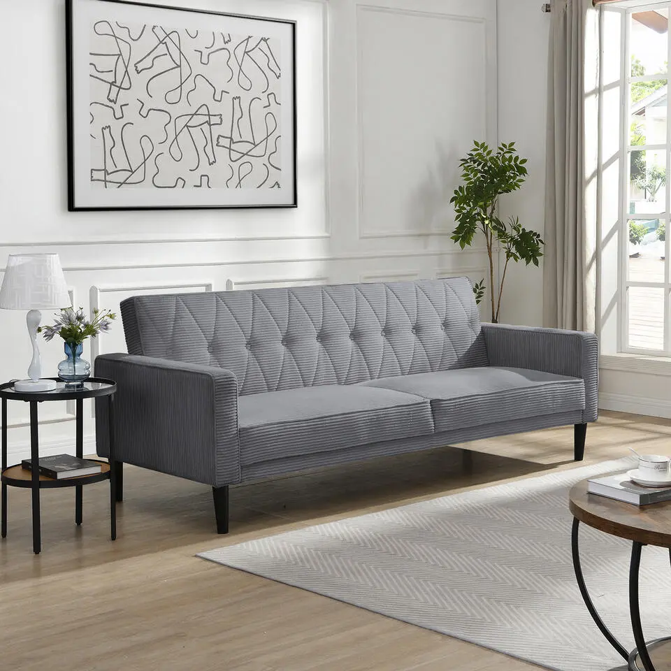 Avon - Slaapbank 3-zits in grijze ribstof