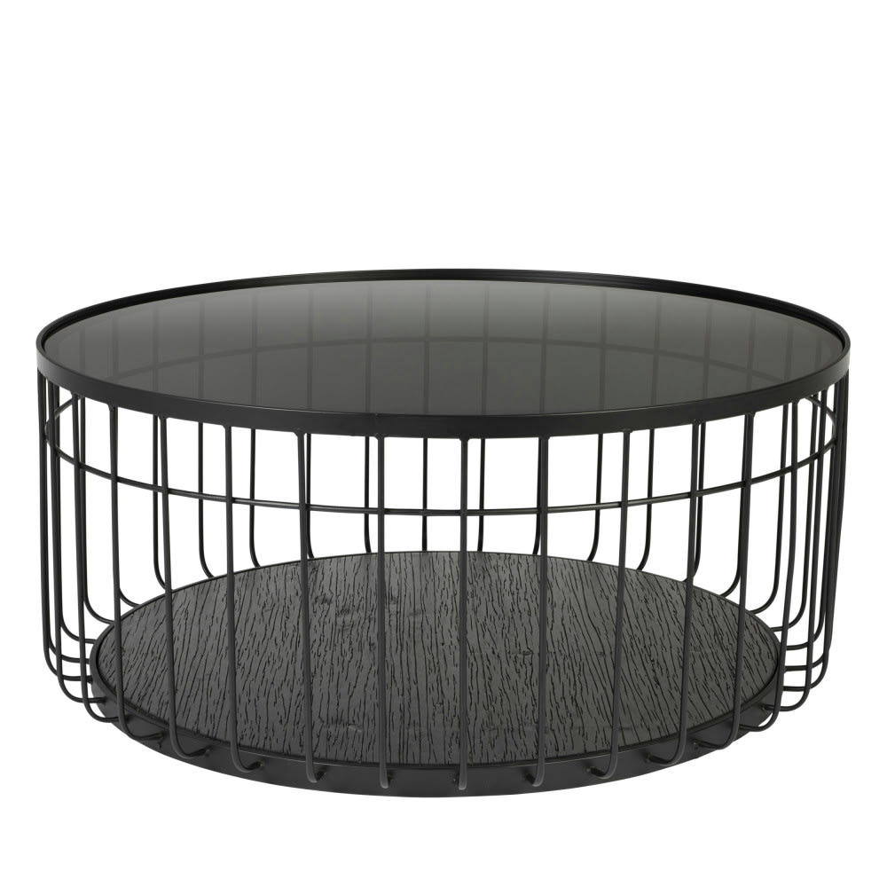 LANCE - Table basse ronde en verre et métal D80cm noir