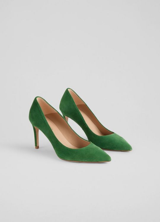 Classic Floret Green Suede Stiletto Court Heels
