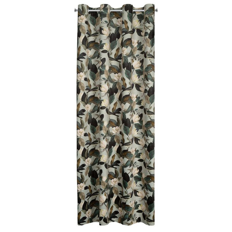 Zasłona na szelkach z welwetu w kwiaty ELENI 140X250 oliwkowa
