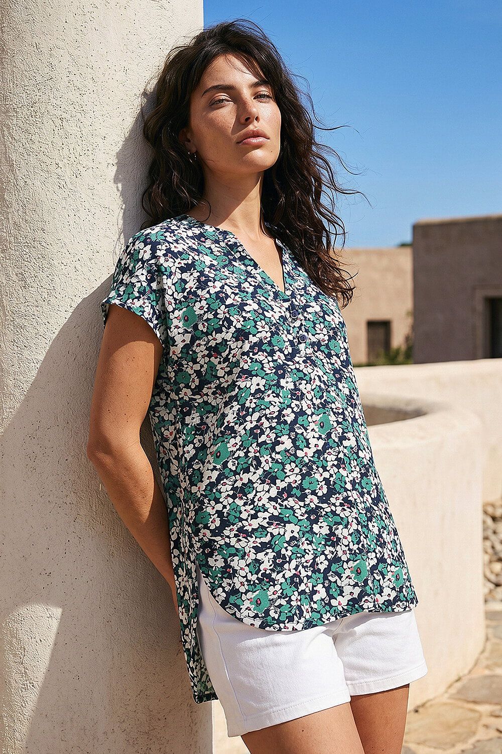 Roman Textured Floral Print Top