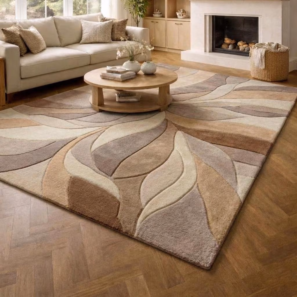 Unlike Flat Rugs ,Abstract Wavy Pattern, Beige Brown Cream, Hand-Tufted Textured Carpet, Modern Large Area Rug for Living Room Bedroom Rugs
