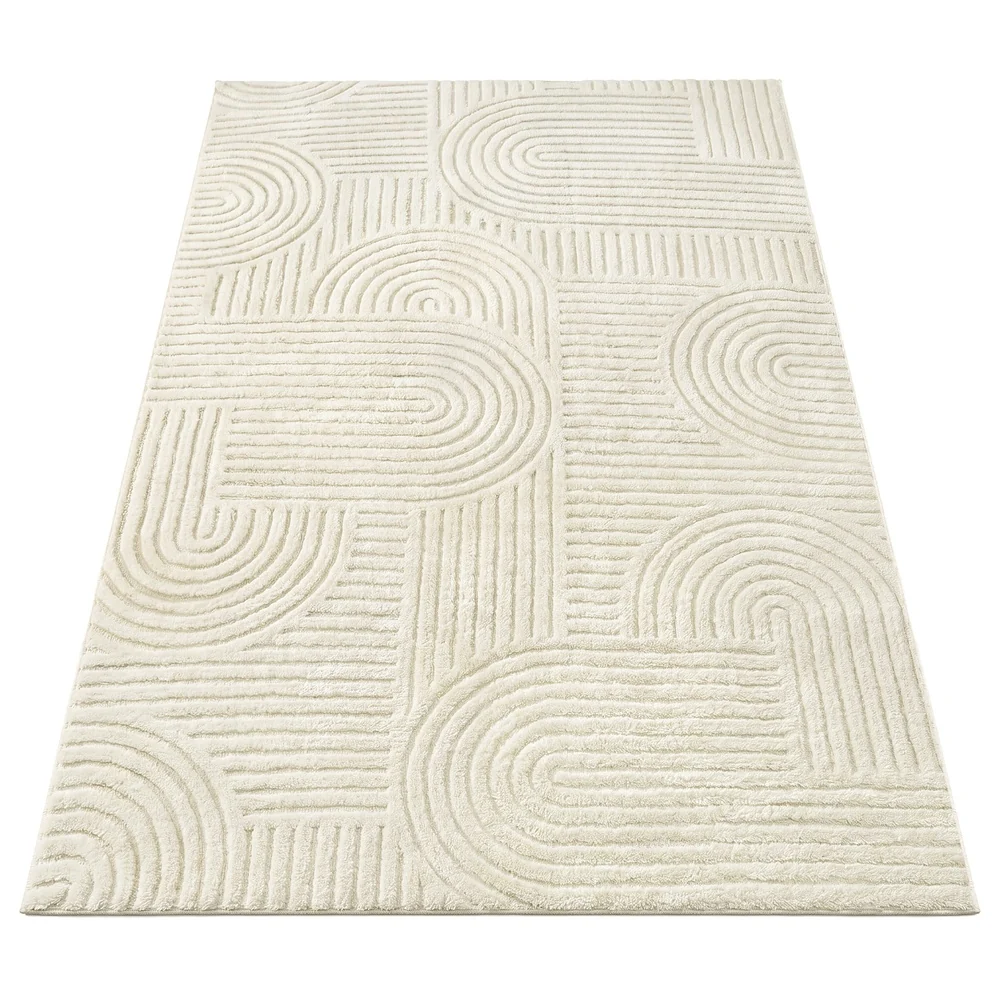 Tapis de salon géométrique à relief lavable