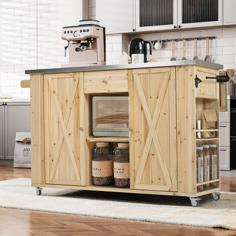 52.25 Outdoor Kitchen Island with Stainless Steel Top, Ample Storage Space, Towel and Spice Racks and a Bottle Opener