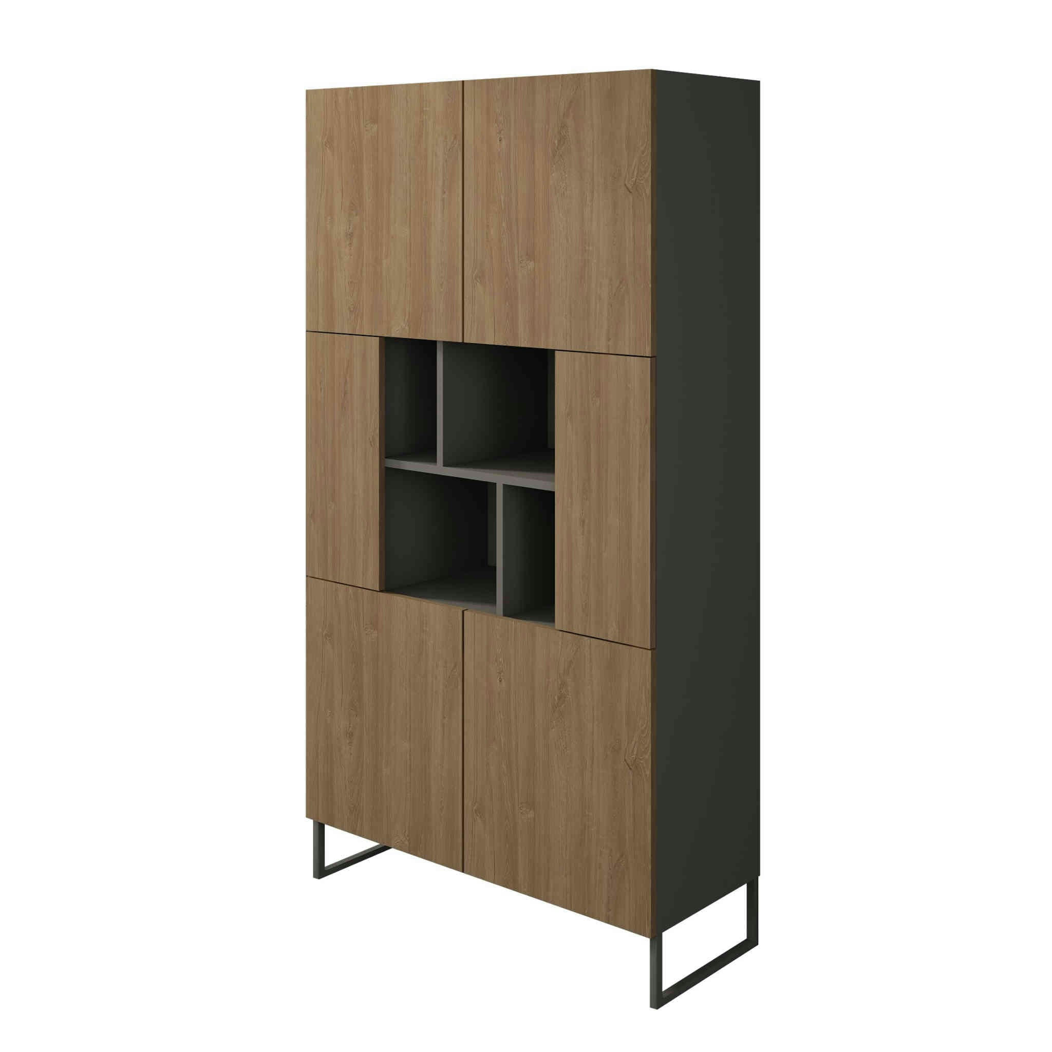 - Bibliothèque 6 portes avec niches cases + portes bois naturel