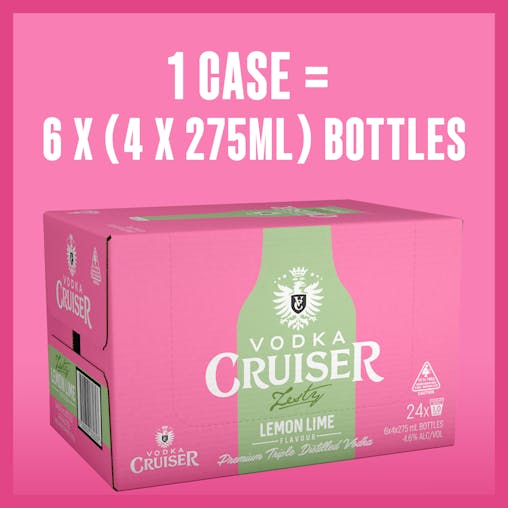 Vodka Cruiser Zesty Lemon/Lime, Refreshing Flavoured Pre-Mixed Vodka Drink, 4.6% ABV, 275mL (Case of 24 Bottles)