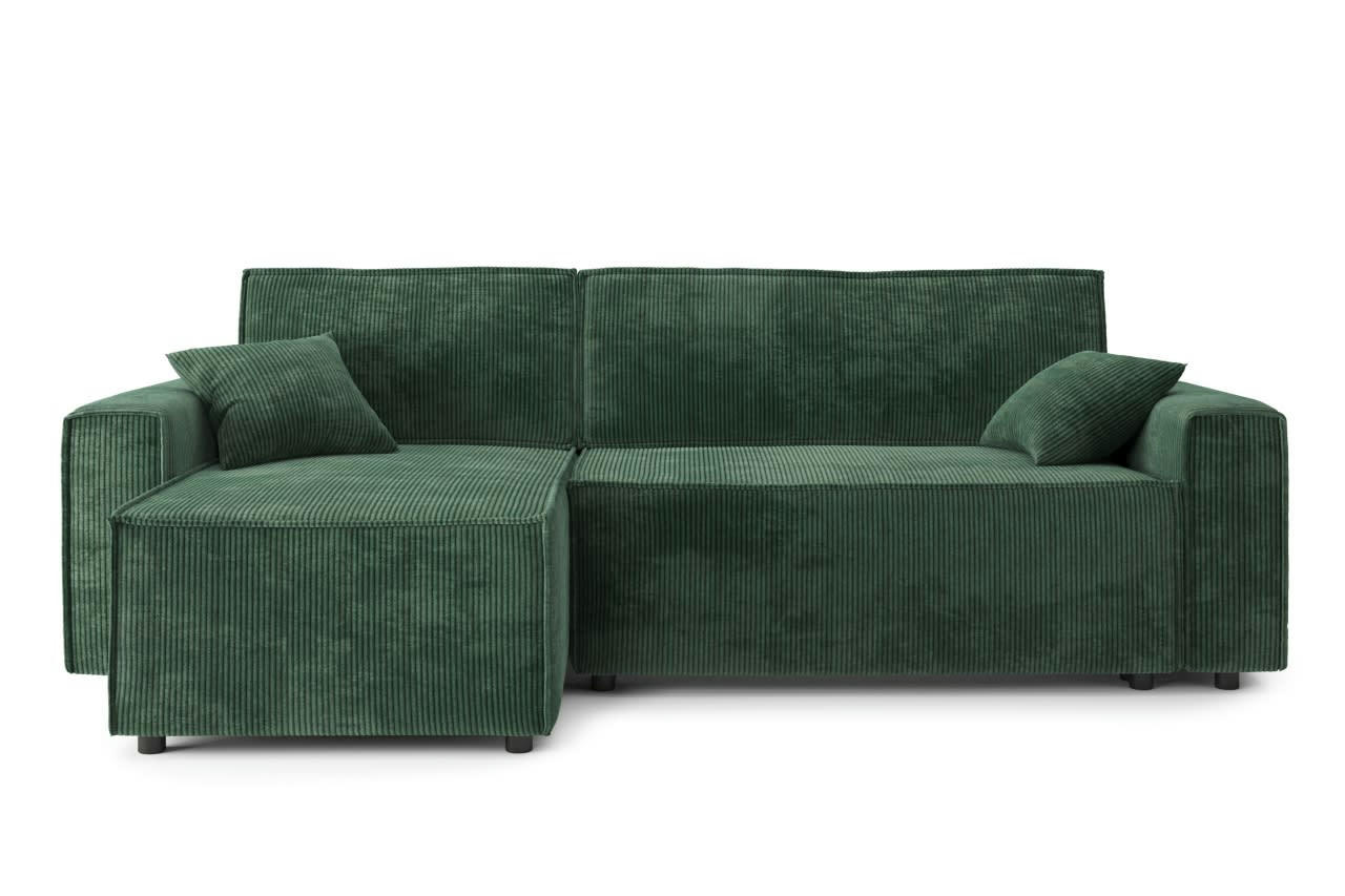 MIRA - Canapé d'angle convertible en velours côtelé 4 places vert