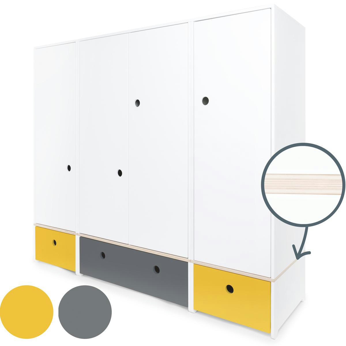 COLORFLEX - Armoire 4 portes jaune et gris