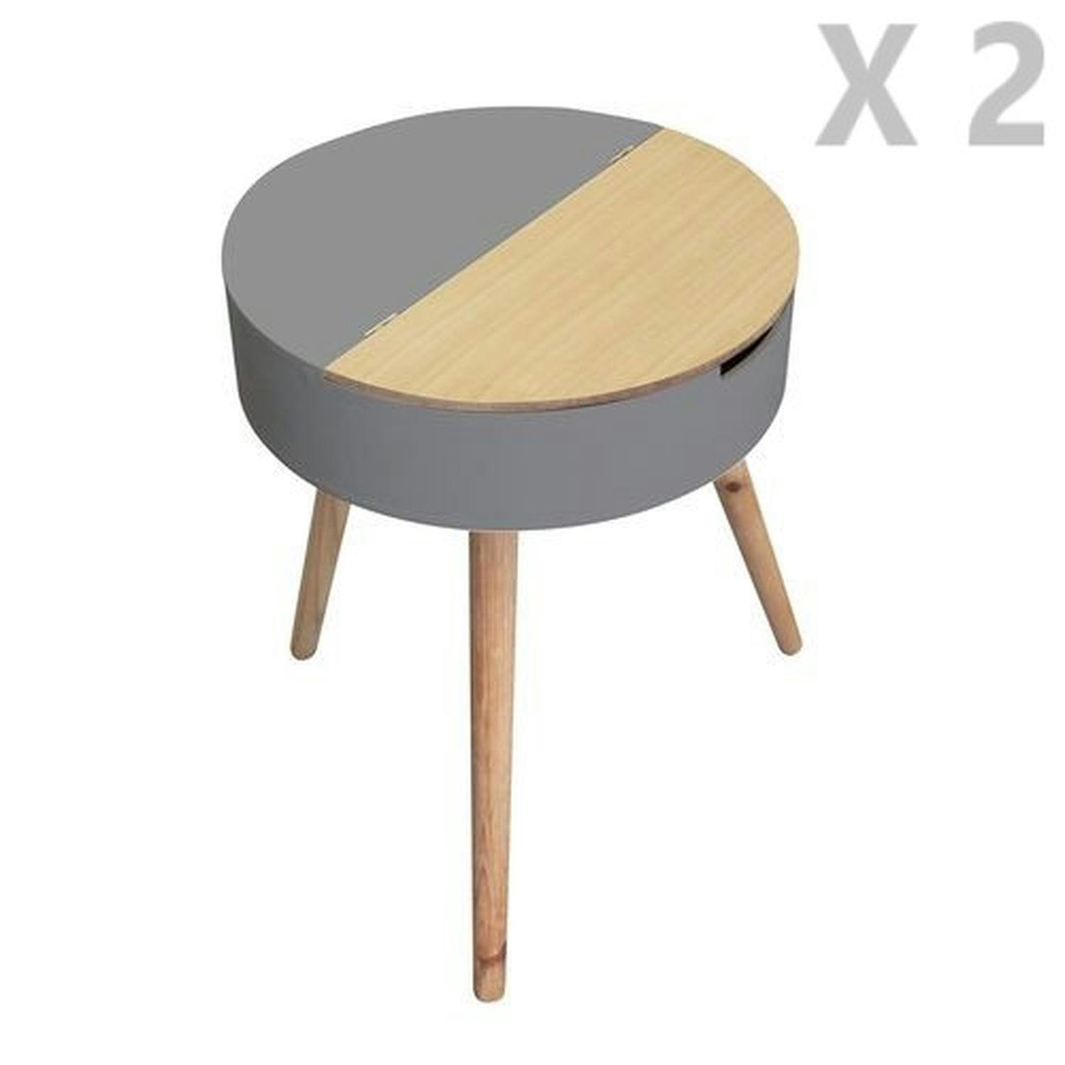 SCANDI - 2 tables de nuit coffre scandinave gris