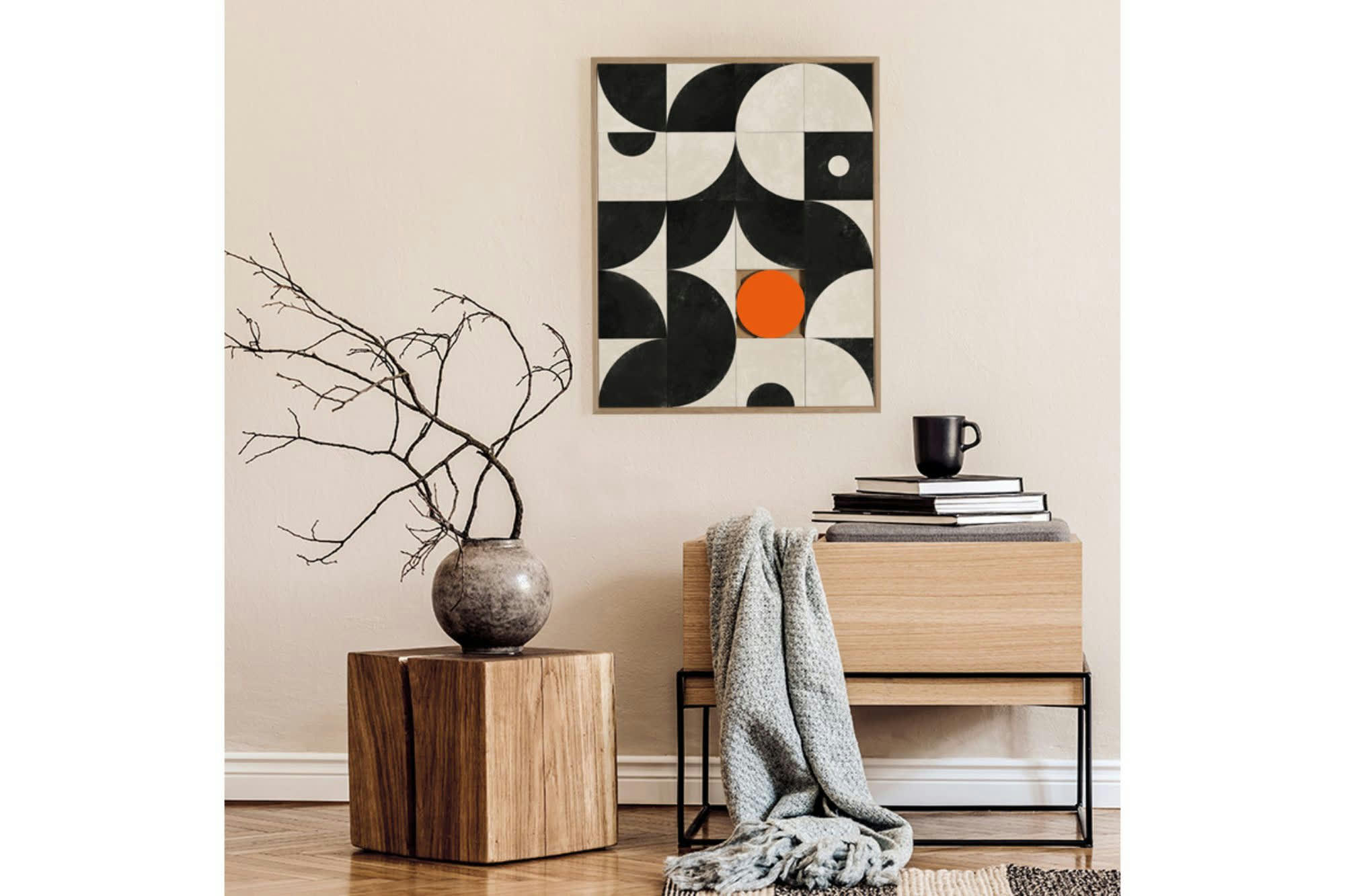 ECLIPSE - Tableau en bois taquin graphique noir et blanc 63 x 78