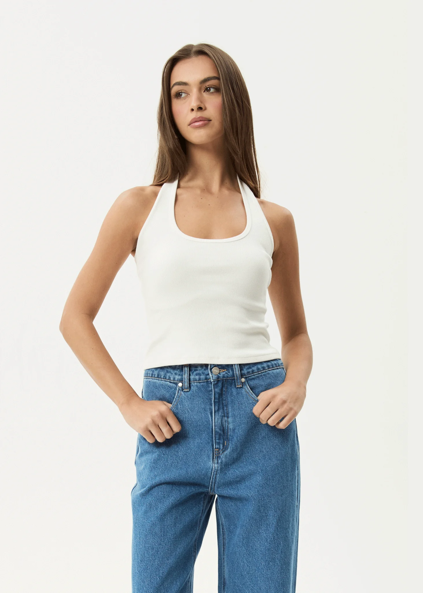 AFENDS Womens Basis - Rib Halter - White