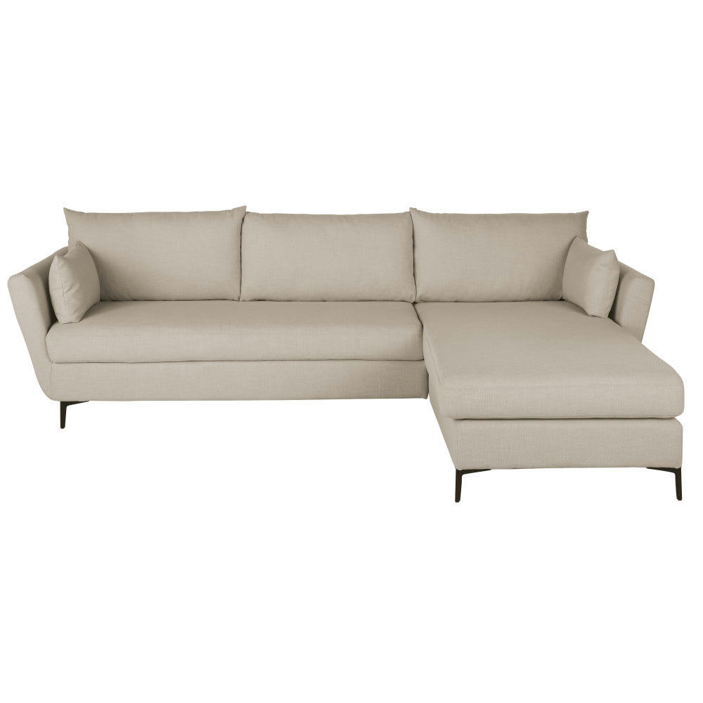 Prague - Canapé d'angle droit convertible 4/5 places beige, matelas 10 cm