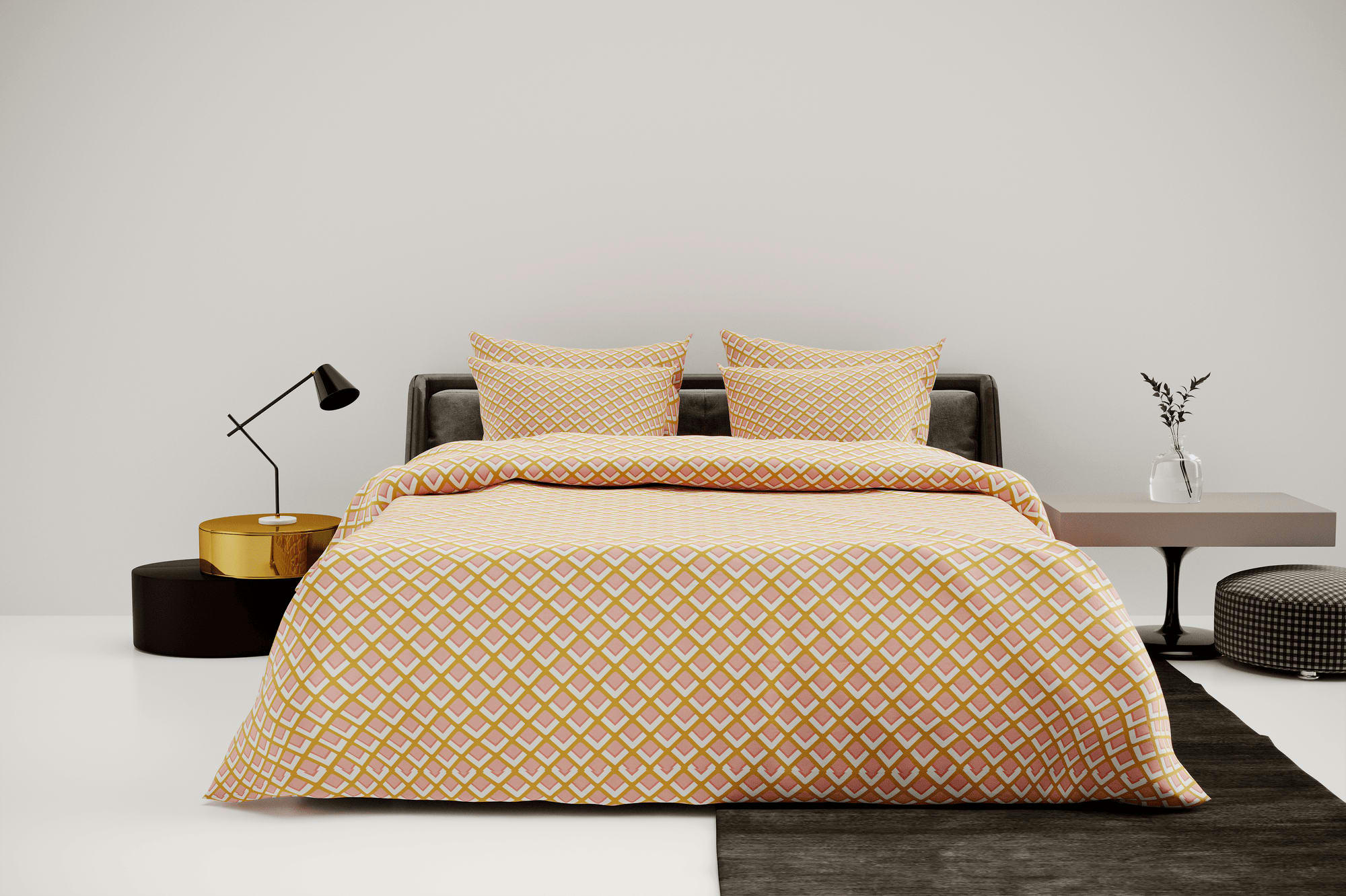 ELVI - Parure de lit en satin de coton motif géométrique 240x220cm