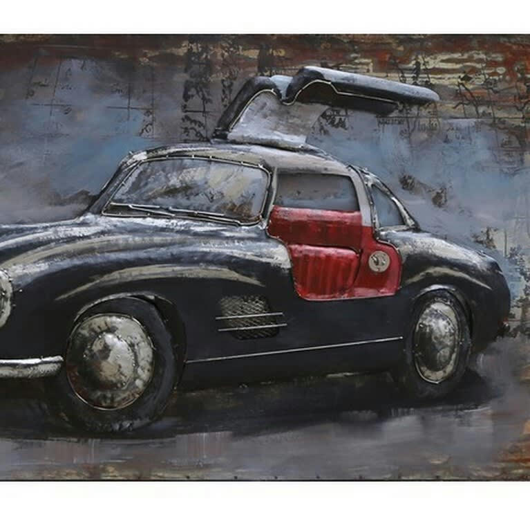 MÉTAL BRASS - Tableau relief en métal mercedes noire 120x60