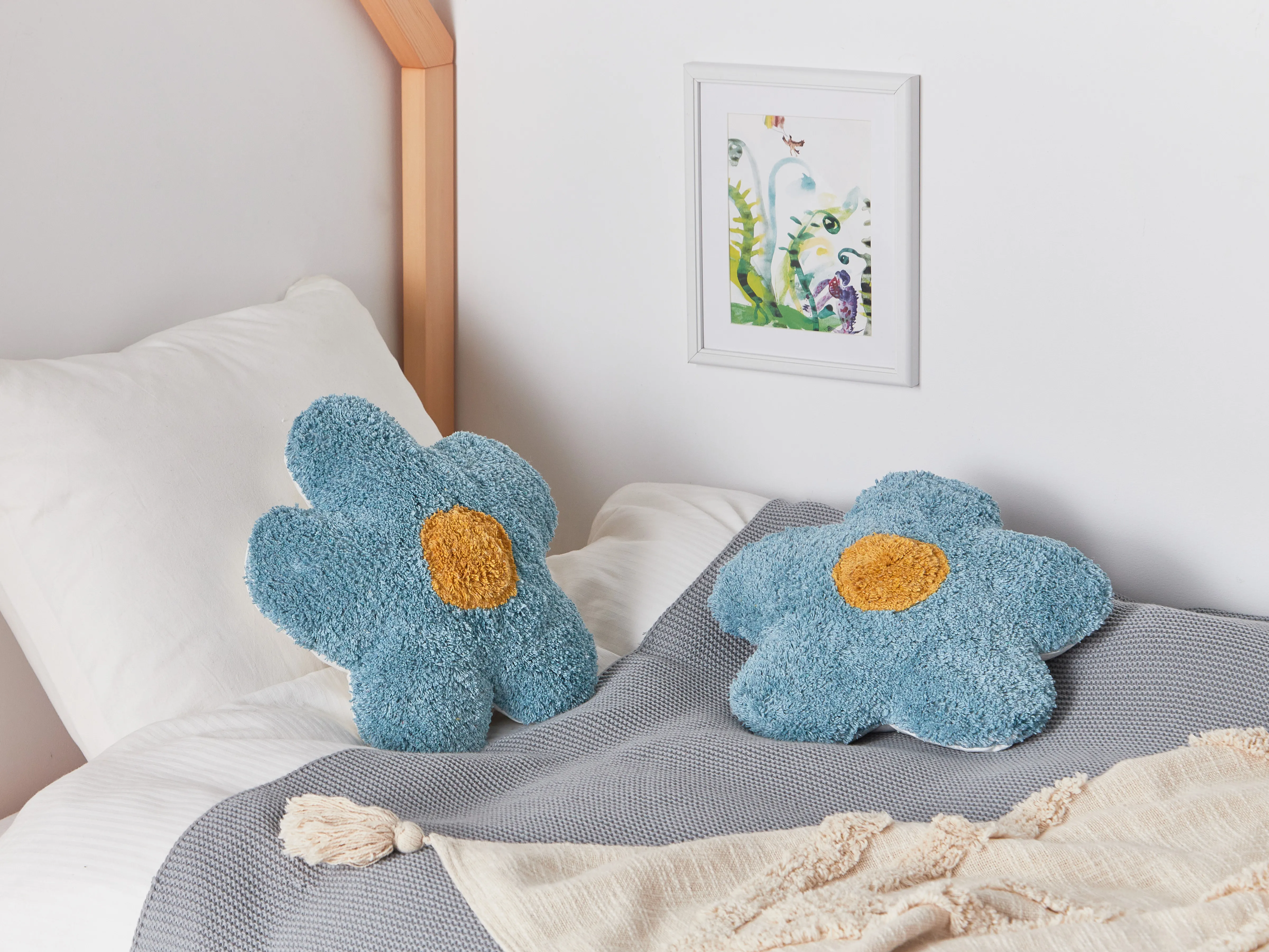 Set of 2 Decorative Cushions SORREL Cotton 30 x 30 cm Blue Flower