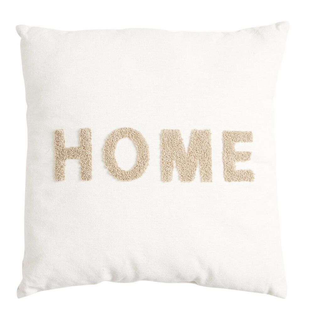 Coussin carré uni avec mot positif tissu en relief 40x40cm (4 modèles)