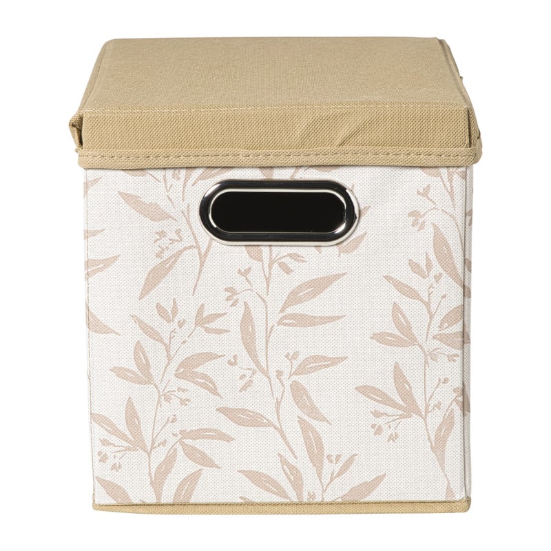 Opbergdoos met deksel leafs - bruin/beige - 30x24x22 cm