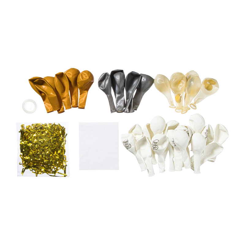 DIY ballonboog Happy New Year - goud, zilver & wit - set van 36