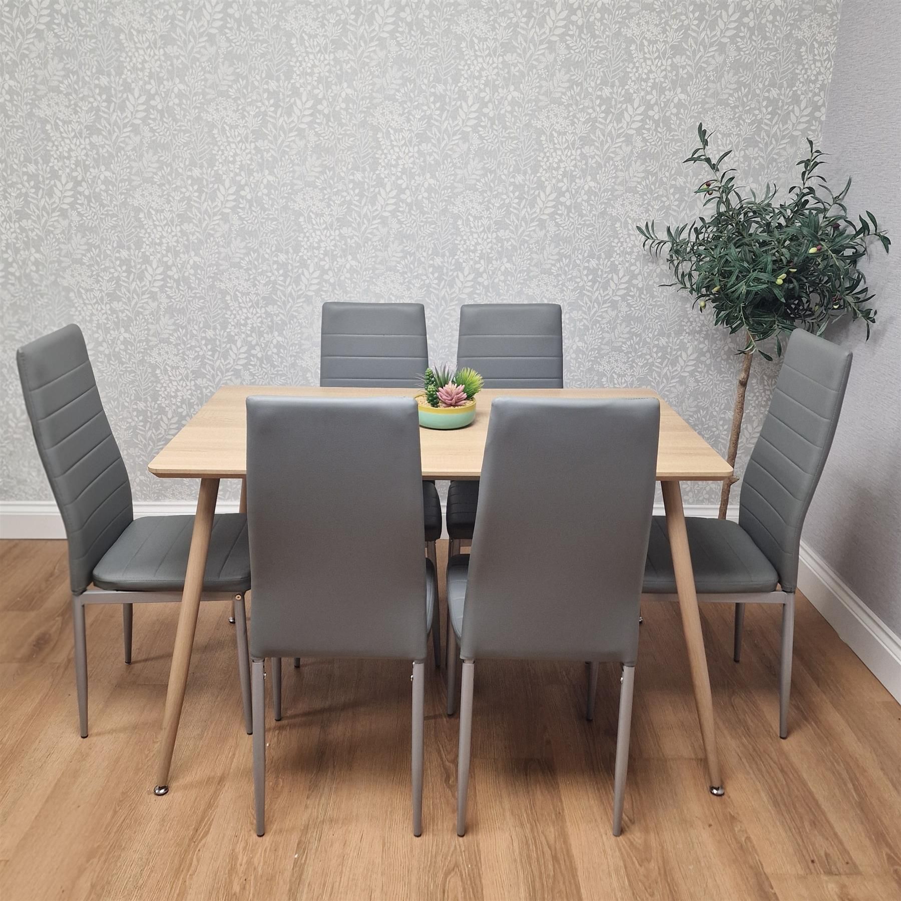 KOSY KOALA Dining Table Set with 6 Grey Faux Leather Chairs Dining Room Furniture