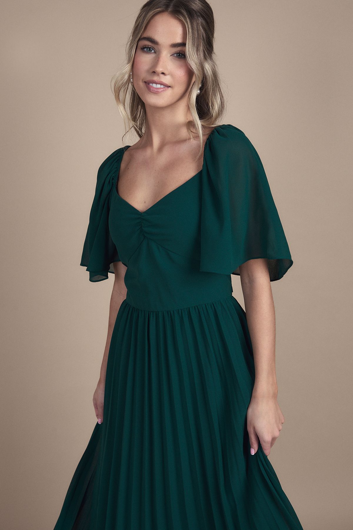 Coast Teen Pleated Georgette Angel Sleeve Bridesmaid Dress