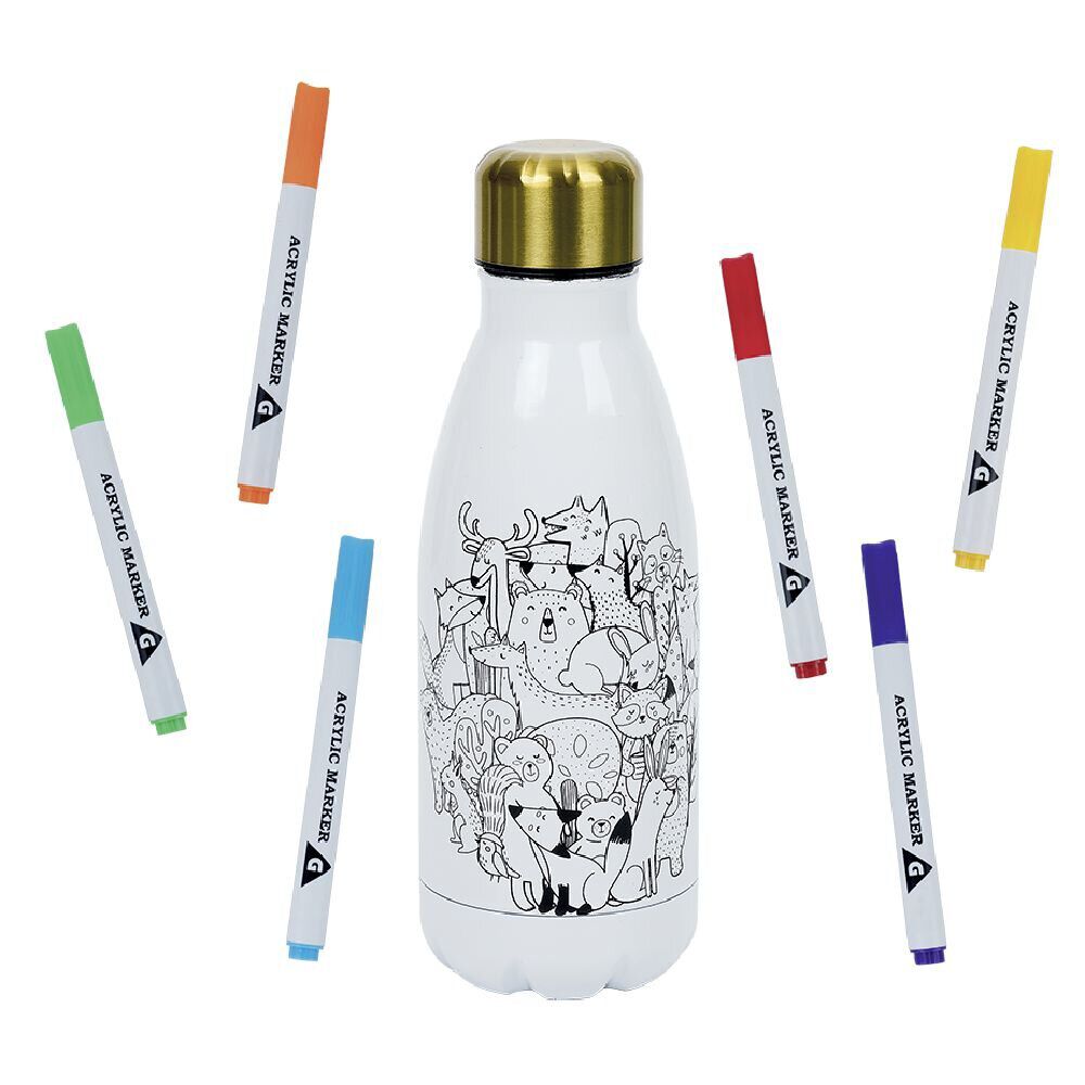 Kit gourde isotherme 350mL à colorier avec 6 marqueurs